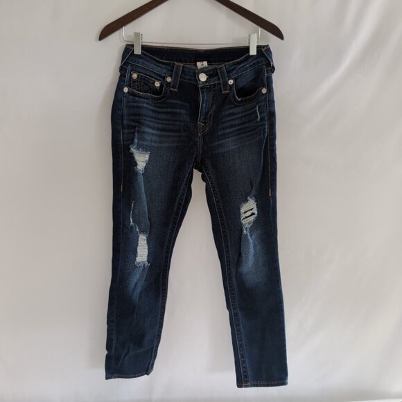 Vintage Y2K Women's True Religion Blue Jeans Denim Contrast Stitching, Size 28 - Picture 1 of 9